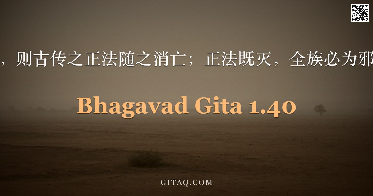 薄伽梵歌 1.40 — "族类毁灭，则古传之正法随之消亡；正法既灭，全族必为邪道所侵。"