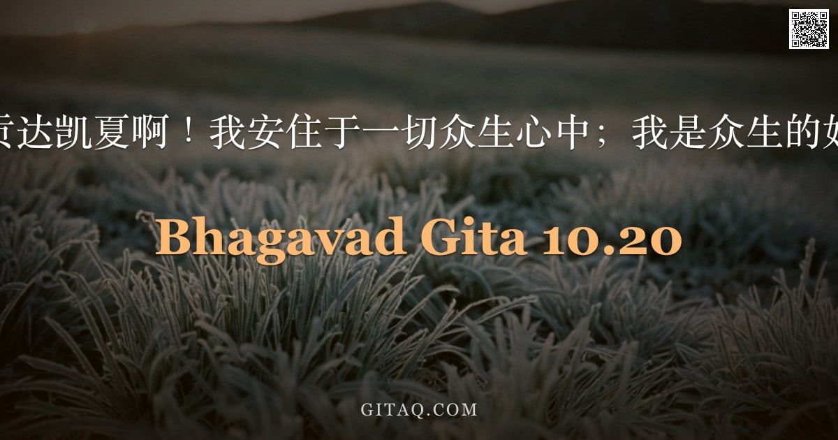 薄伽梵歌 10.20 — "我是自性，贡达凯夏啊！我安住于一切众生心中；我是众生的始、中及终。"