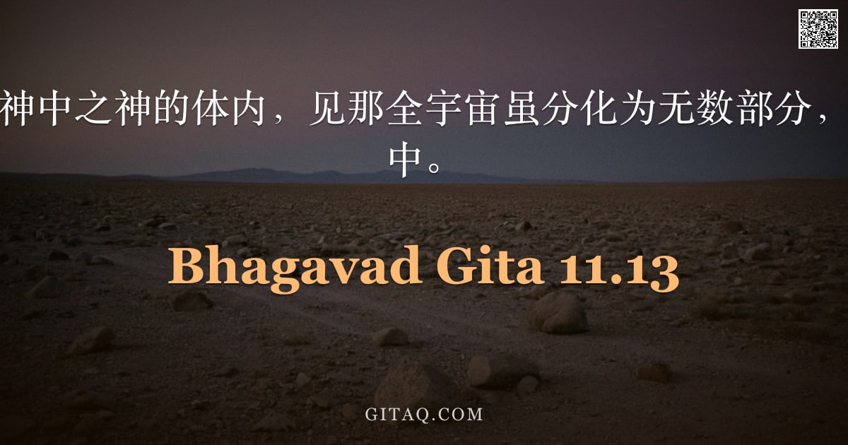 薄伽梵歌 11.13 — "于是，潘达瓦在神中之神的体内，见那全宇宙虽分化为无数部分，却安住于一体之中。"