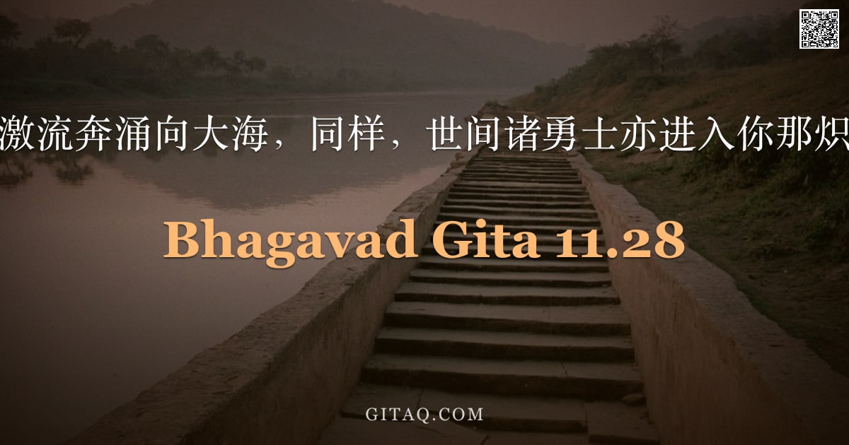 薄伽梵歌 11.28 — "正如无数河流的激流奔涌向大海，同样，世间诸勇士亦进入你那炽燃的口腹之中。"