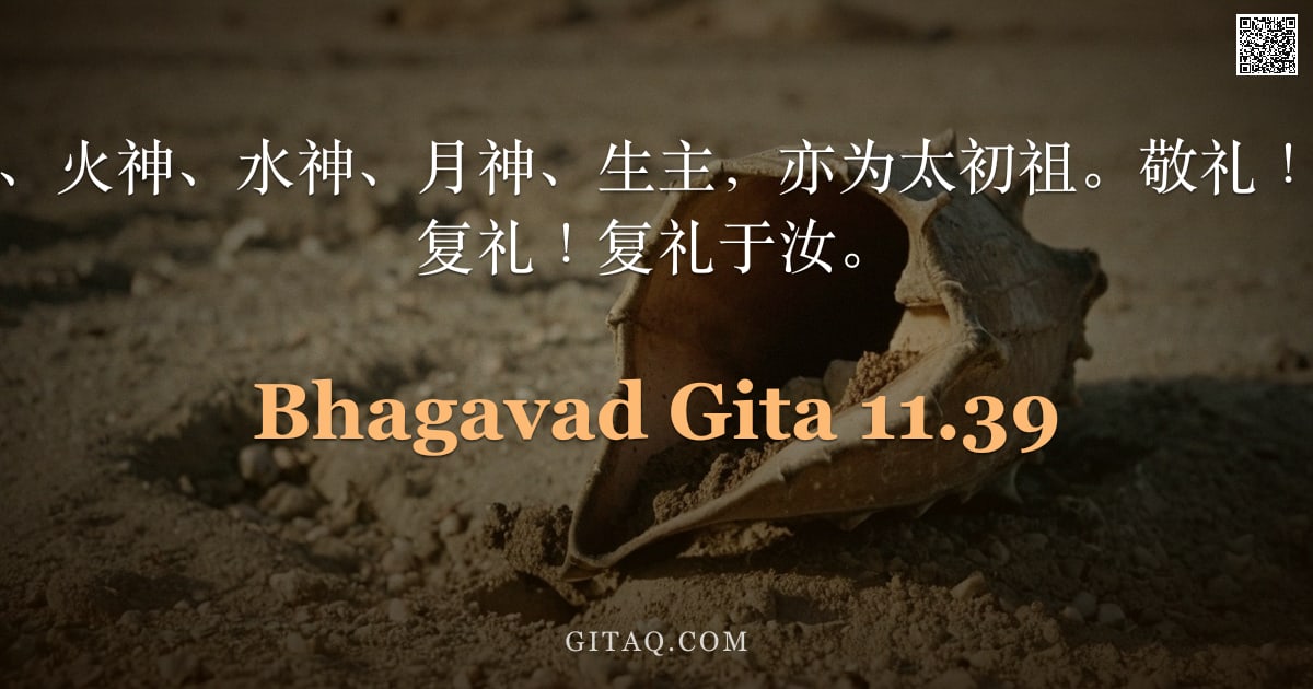 薄伽梵歌 11.39 — "汝乃风神、阎魔、火神、水神、月神、生主，亦为太初祖。敬礼！敬礼于汝千遍；复礼！复礼于汝。"