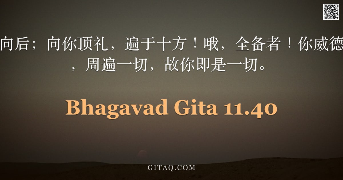 薄伽梵歌 11.40 — "向你顶礼，向前向后；向你顶礼，遍于十方！哦，全备者！你威德无穷，威力无疆，周遍一切，故你即是一切。"