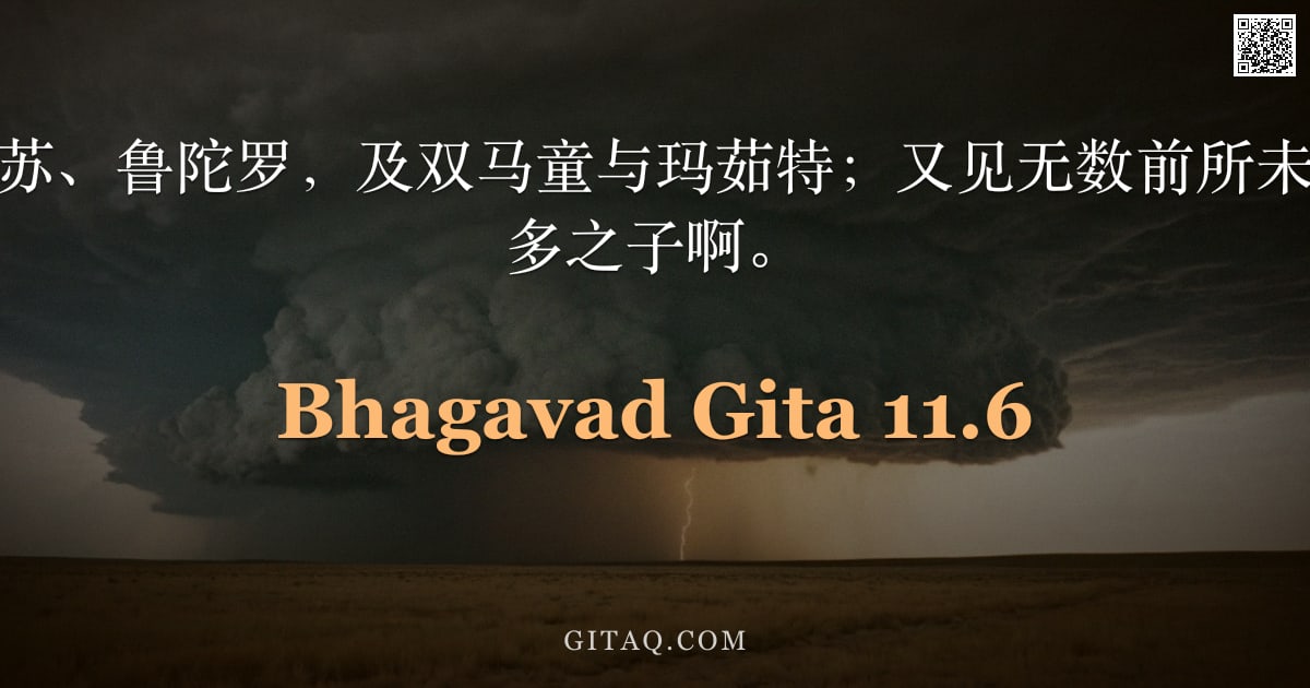 薄伽梵歌 11.6 — "观诸阿迭耶、瓦苏、鲁陀罗，及双马童与玛茹特；又见无数前所未有之奇景，婆罗多之子啊。"