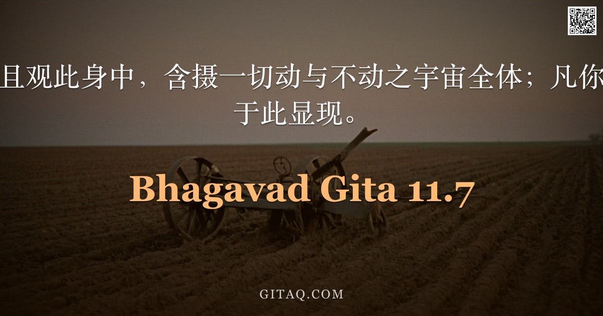 薄伽梵歌 11.7 — "阿周那啊，此刻且观此身中，含摄一切动与不动之宇宙全体；凡你所愿见者，亦皆于此显现。"