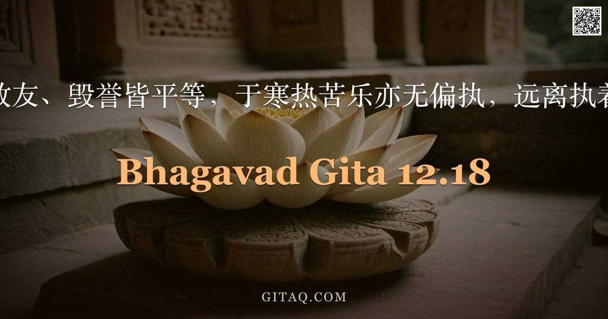 薄伽梵歌 12.18 — "对敌友、毁誉皆平等，于寒热苦乐亦无偏执，远离执着。"