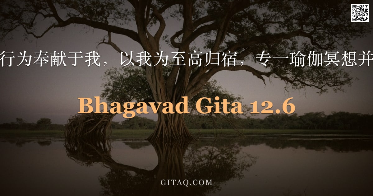 薄伽梵歌 12.6 — "但那些将一切行为奉献于我，以我为至高归宿，专一瑜伽冥想并崇拜我的人。"