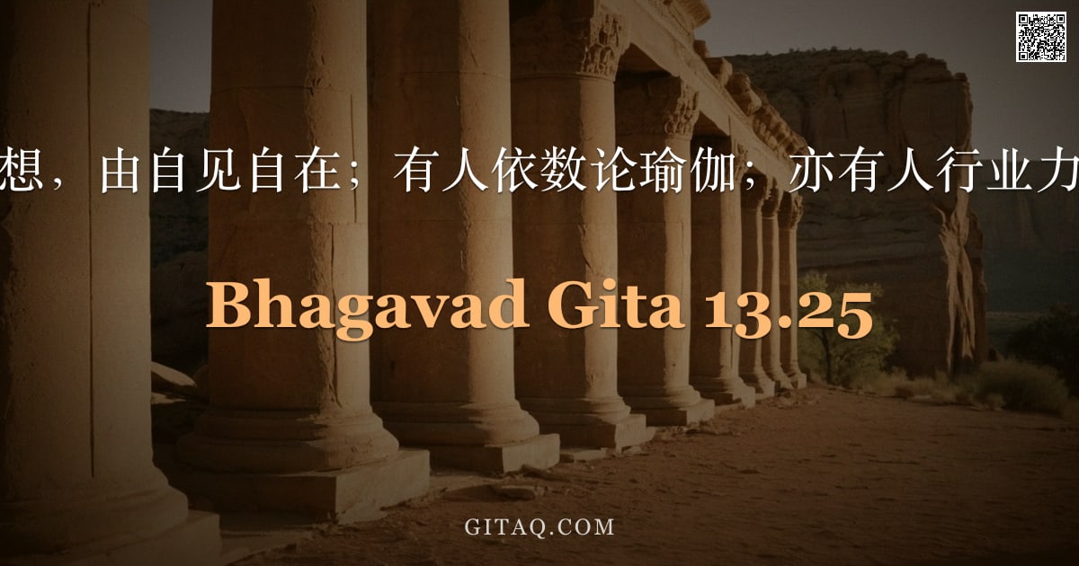 薄伽梵歌 13.25 — "有人以冥想，由自见自在；有人依数论瑜伽；亦有人行业力之瑜伽。"