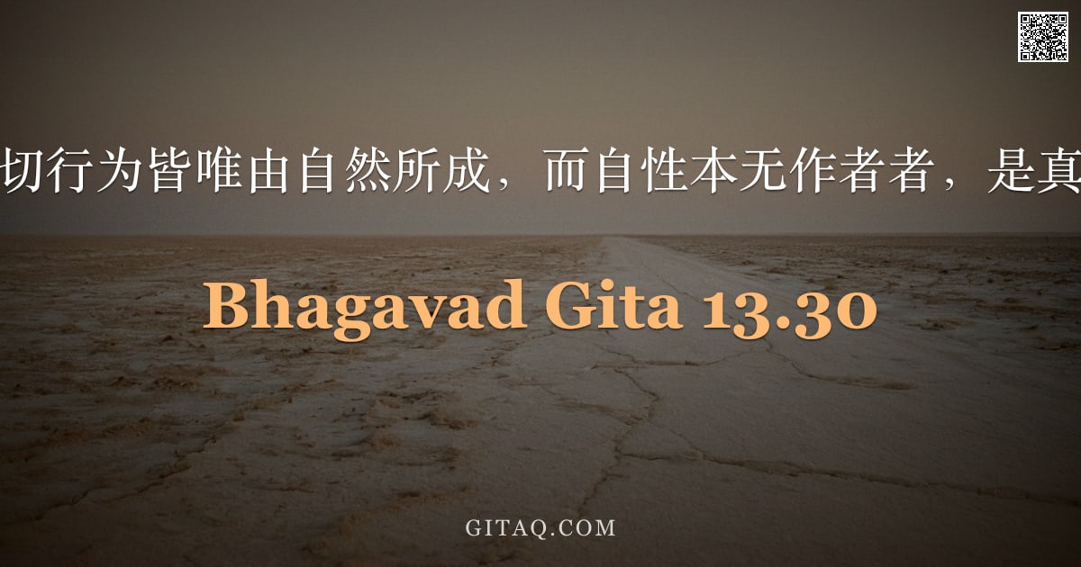 薄伽梵歌 13.30 — "彼见一切行为皆唯由自然所成，而自性本无作者者，是真能见。"