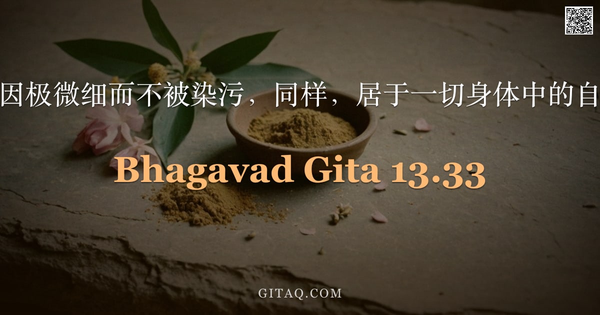 薄伽梵歌 13.33 — "犹如遍在的以太因极微细而不被染污，同样，居于一切身体中的自我亦不被染污。"