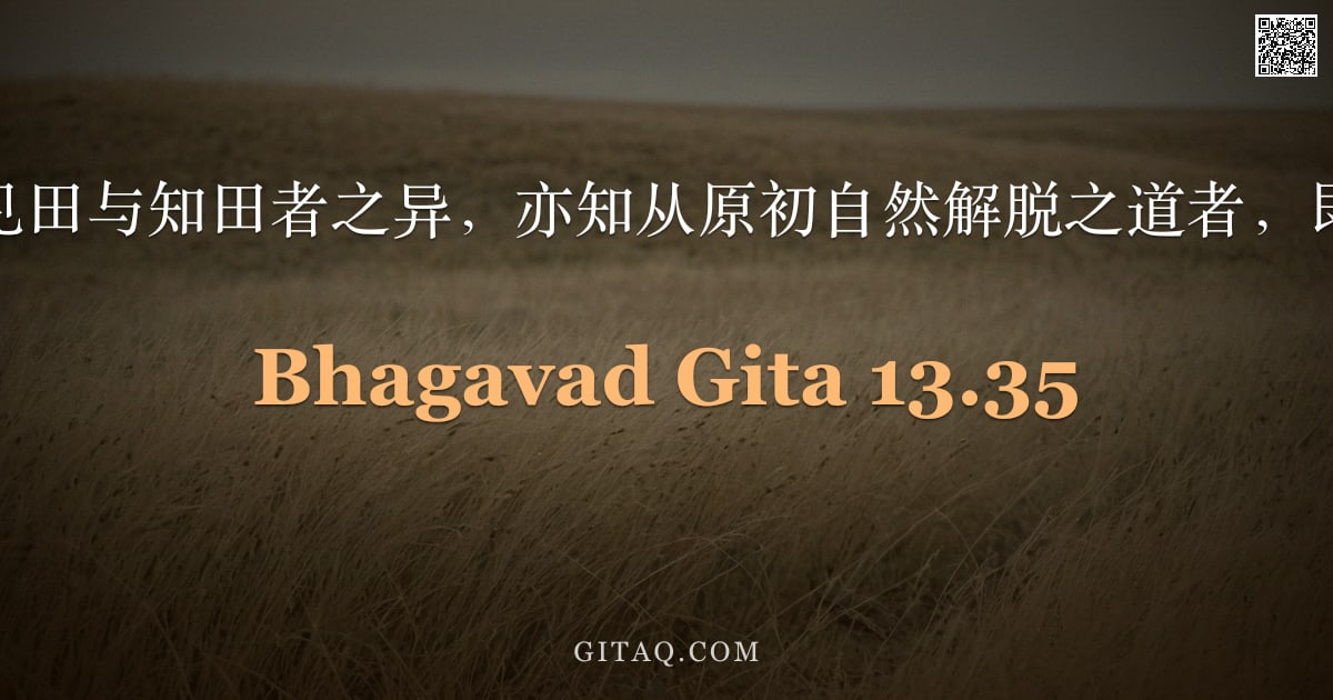 薄伽梵歌 13.35 — "彼以智眼知见田与知田者之异，亦知从原初自然解脱之道者，即达至上极。"