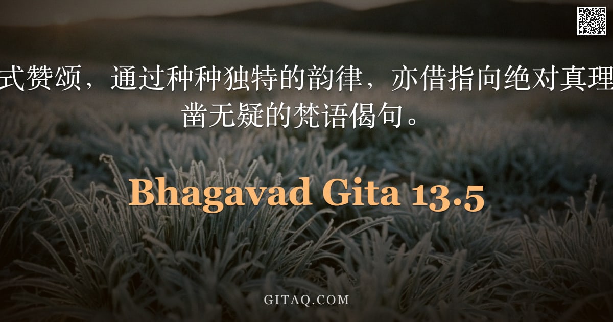 薄伽梵歌 13.5 — "诸圣仙以多种方式赞颂，通过种种独特的韵律，亦借指向绝对真理、具足理据且确凿无疑的梵语偈句。"