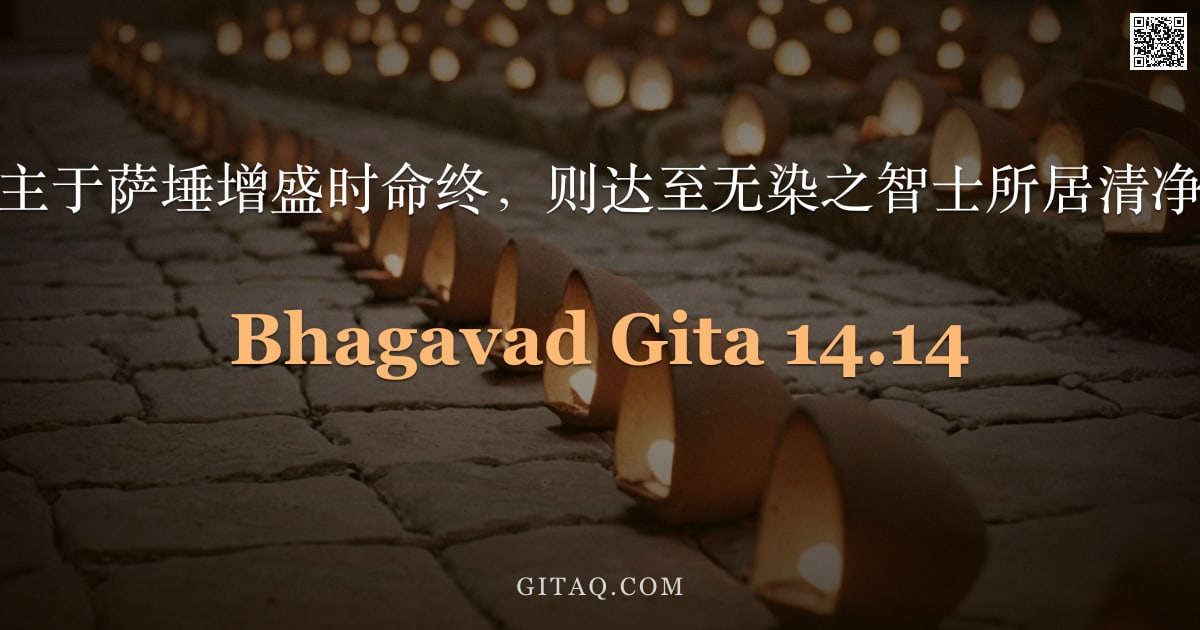 薄伽梵歌 14.14 — "若身主于萨埵增盛时命终，则达至无染之智士所居清净界。"