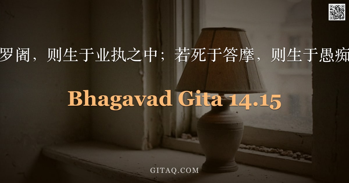 薄伽梵歌 14.15 — "若死于罗阇，则生于业执之中；若死于答摩，则生于愚痴之胎。"