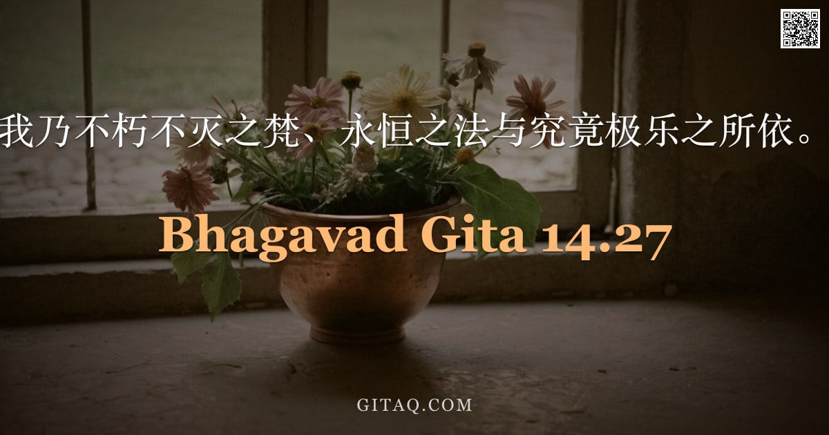薄伽梵歌 14.27 — "我乃不朽不灭之梵、永恒之法与究竟极乐之所依。"