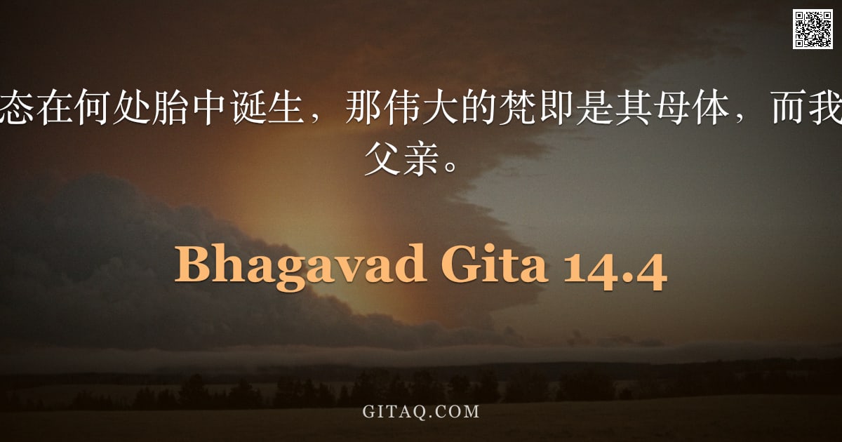 薄伽梵歌 14.4 — "无论何种生命形态在何处胎中诞生，那伟大的梵即是其母体，而我则是赐予种子的父亲。"