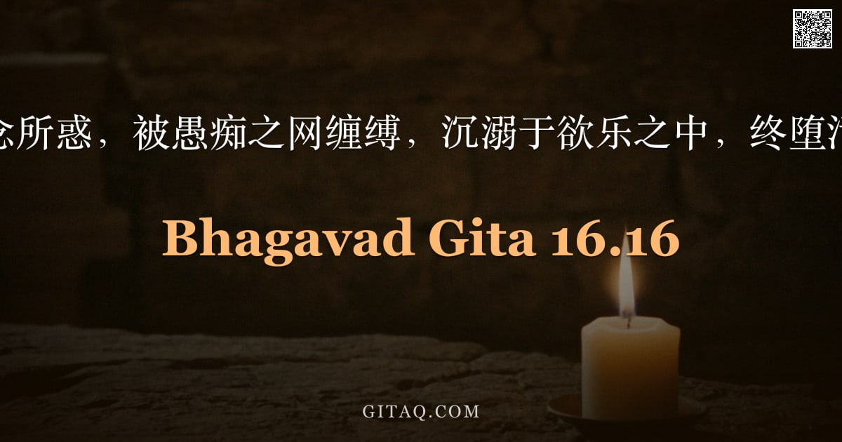 薄伽梵歌 16.16 — "为众多妄念所惑，被愚痴之网缠缚，沉溺于欲乐之中，终堕污秽地狱。"