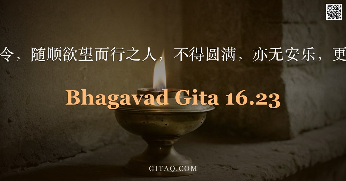 薄伽梵歌 16.23 — "弃绝圣典之训令，随顺欲望而行之人，不得圆满，亦无安乐，更非究竟归宿。"