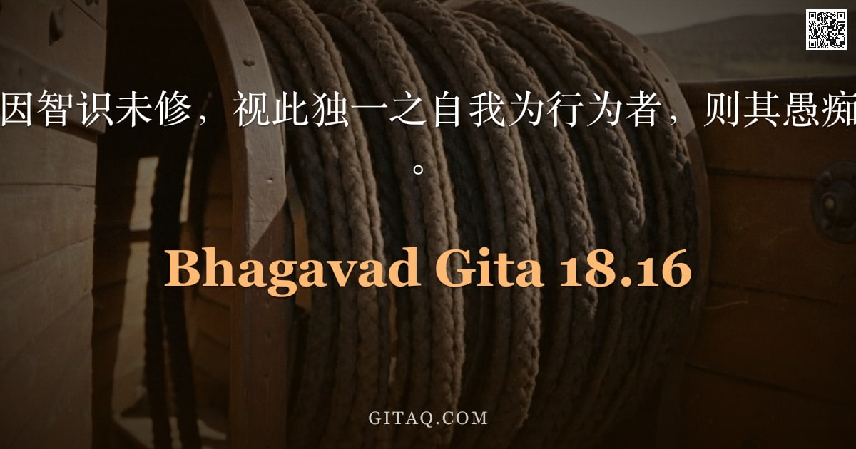薄伽梵歌 18.16 — "既如此，若有人因智识未修，视此独一之自我为行为者，则其愚痴颠倒，实无所见。"