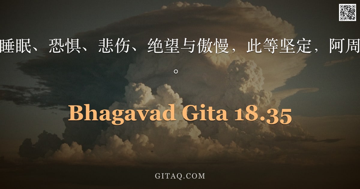 薄伽梵歌 18.35 — "愚者因之而不舍睡眠、恐惧、悲伤、绝望与傲慢，此等坚定，阿周那啊，乃属暗性。"