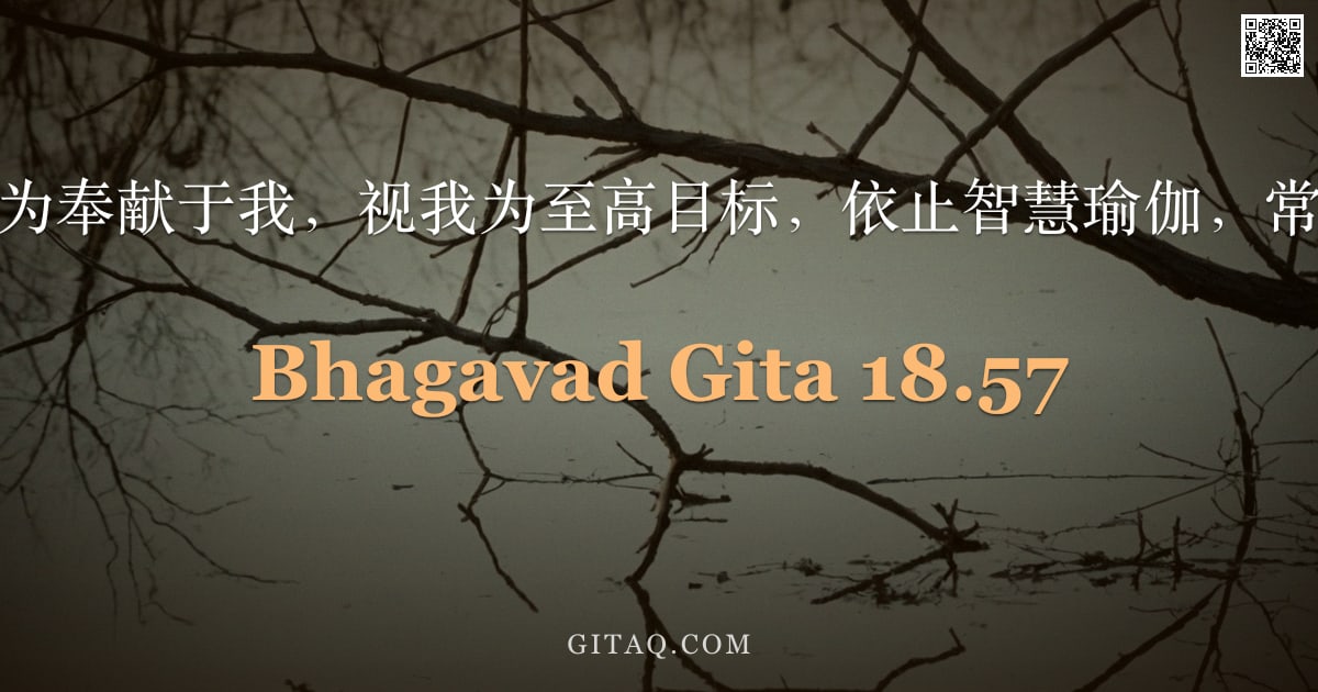 薄伽梵歌 18.57 — "以心将一切行为奉献于我，视我为至高目标，依止智慧瑜伽，常时心系于我。"