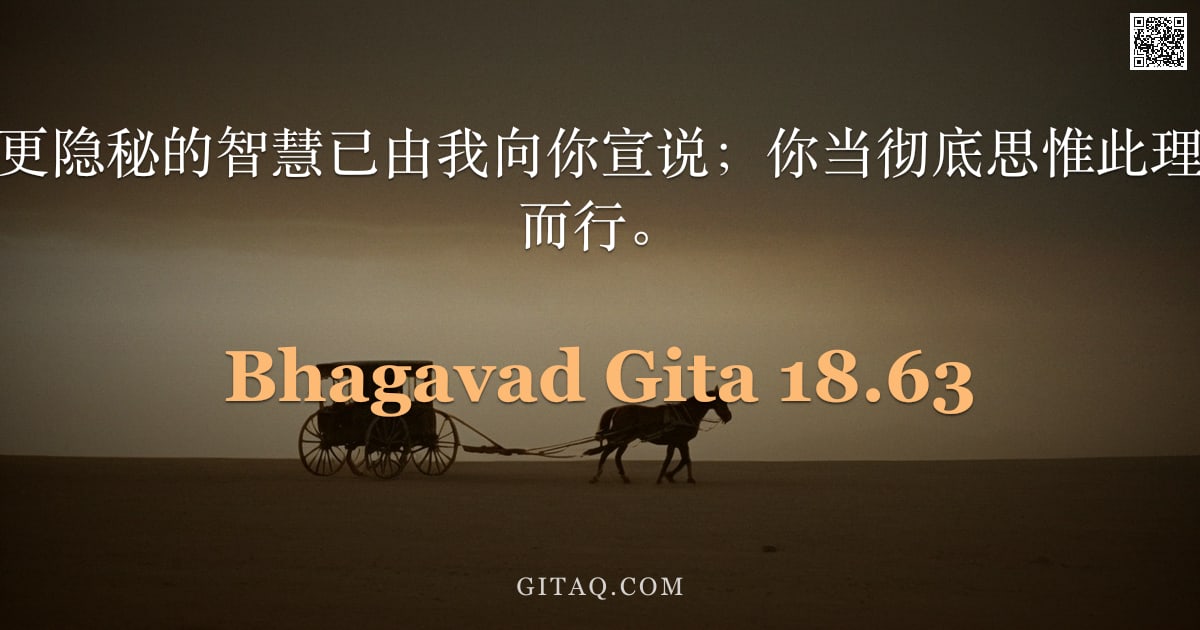 薄伽梵歌 18.63 — "如此，这比秘密更隐秘的智慧已由我向你宣说；你当彻底思惟此理，然后依你所愿而行。"