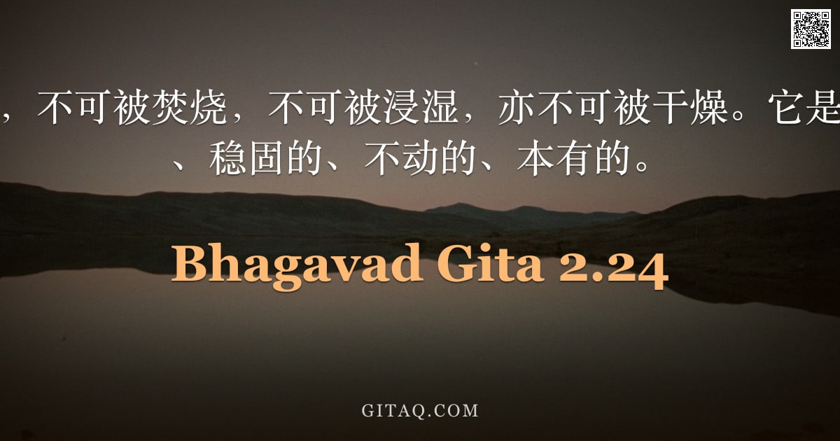 薄伽梵歌 2.24 — "此我不可被切割，不可被焚烧，不可被浸湿，亦不可被干燥。它是永恒的、遍在的、稳固的、不动的、本有的。"
