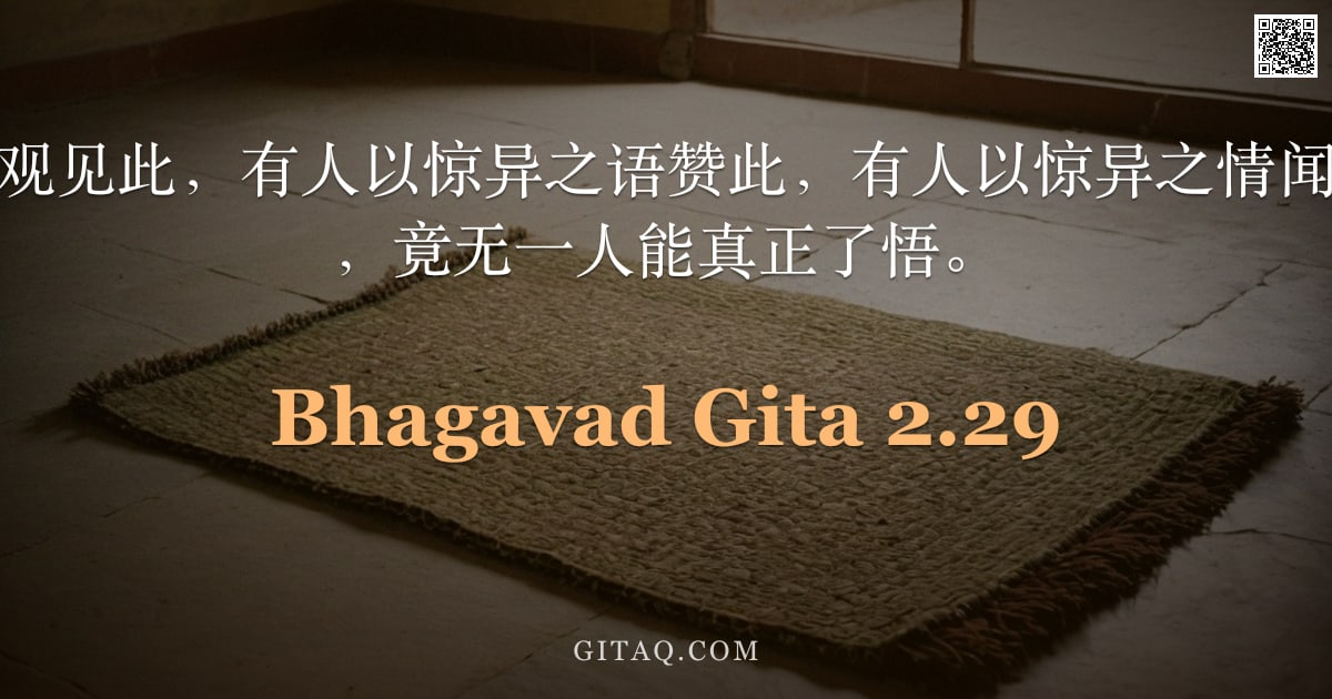 薄伽梵歌 2.29 — "有人以惊异之心观见此，有人以惊异之语赞此，有人以惊异之情闻此；然纵已听闻，竟无一人能真正了悟。"