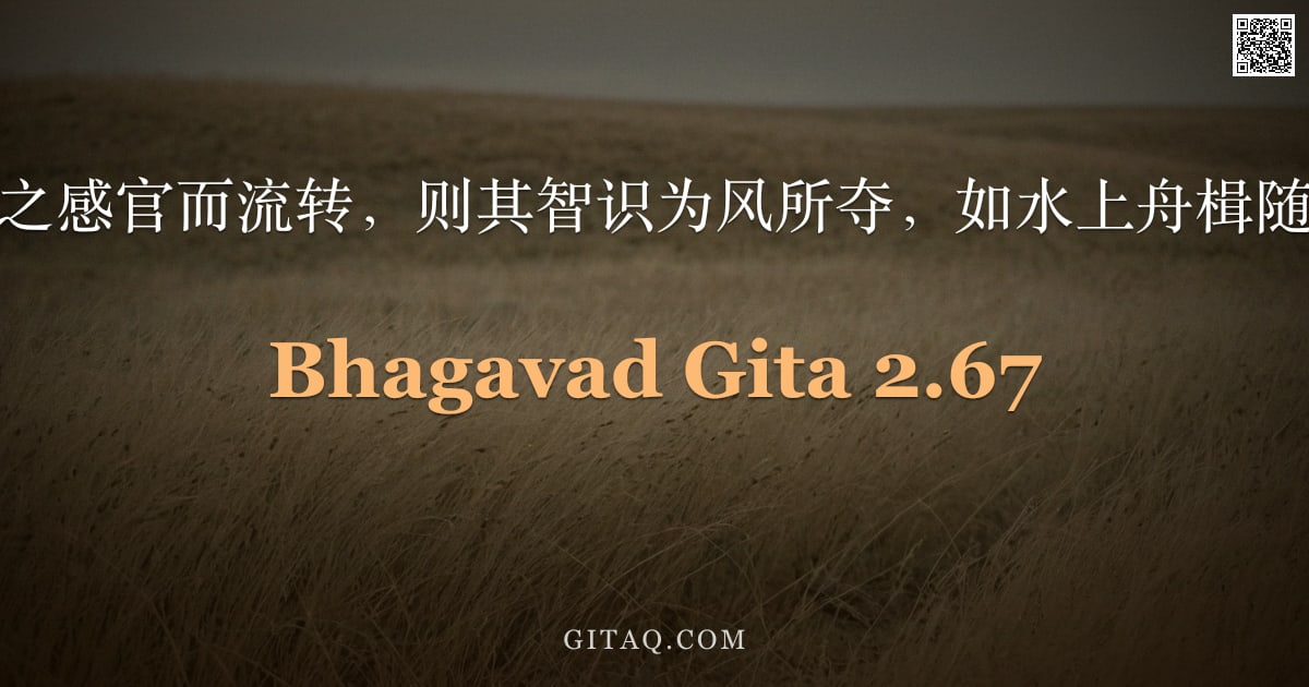 薄伽梵歌 2.67 — "心随游荡之感官而流转，则其智识为风所夺，如水上舟楫随风而去。"