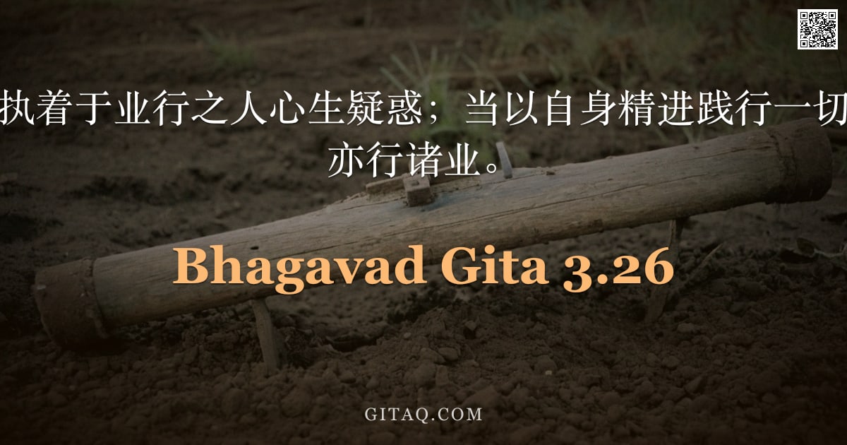 薄伽梵歌 3.26 — "智者勿使无知而执着于业行之人心生疑惑；当以自身精进践行一切事业，引导彼等亦行诸业。"
