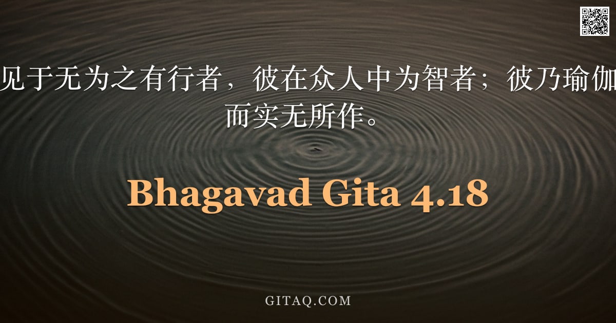 薄伽梵歌 4.18 — "见无为于有为，见于无为之有行者，彼在众人中为智者；彼乃瑜伽士，虽行一切业而实无所作。"
