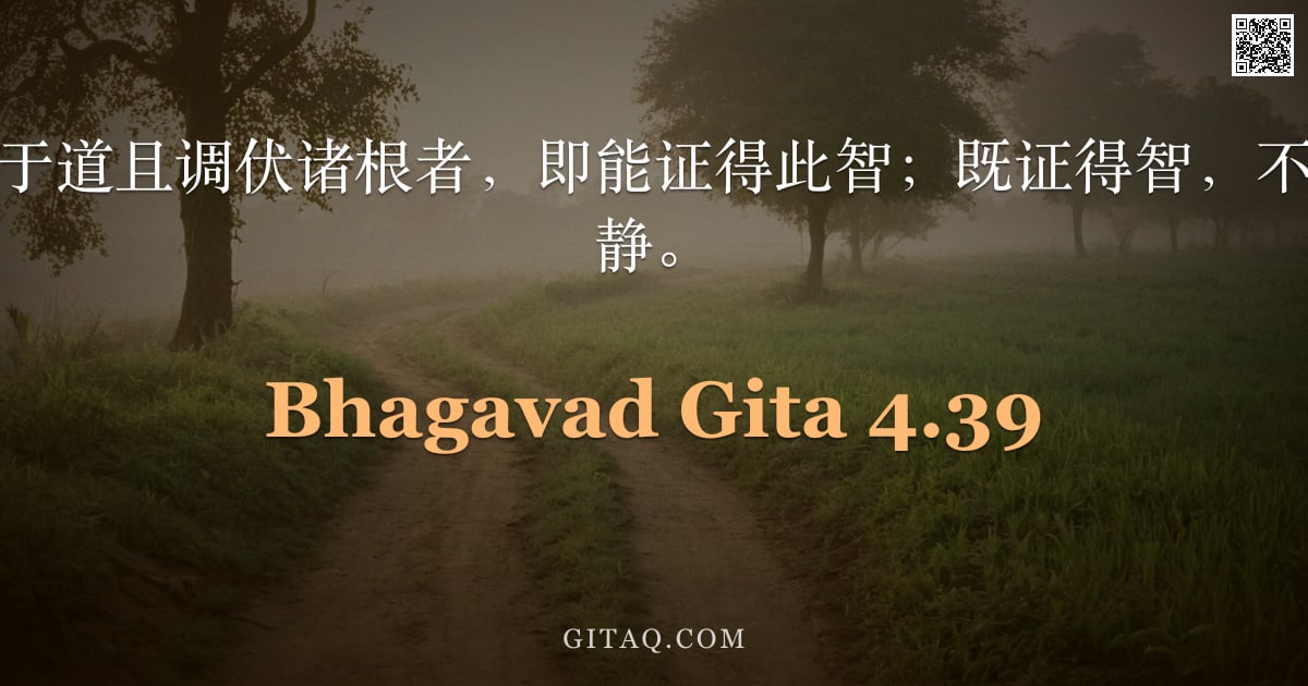薄伽梵歌 4.39 — "具足信心、专志于道且调伏诸根者，即能证得此智；既证得智，不久便达至究竟寂静。"