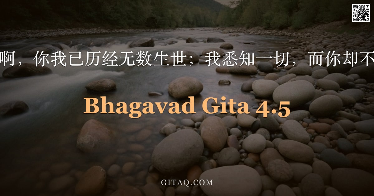 薄伽梵歌 4.5 — "圣主说：阿周那啊，你我已历经无数生世；我悉知一切，而你却不知。降魔者啊！"