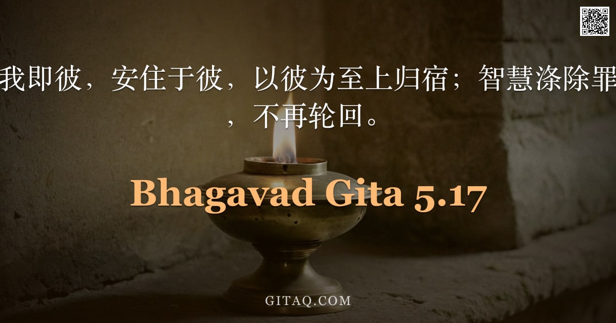 薄伽梵歌 5.17 — "其智系于彼，其我即彼，安住于彼，以彼为至上归宿；智慧涤除罪业者，由此而去，不再轮回。"