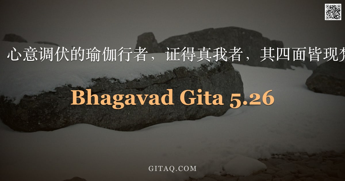 薄伽梵歌 5.26 — "离欲除嗔、心意调伏的瑜伽行者，证得真我者，其四面皆现梵境涅槃。"