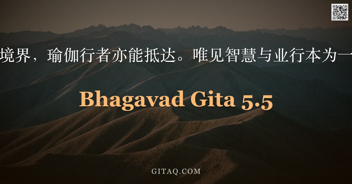 薄伽梵歌 5.5 — "数论行者所证之境界，瑜伽行者亦能抵达。唯见智慧与业行本为一者，方为真见。"