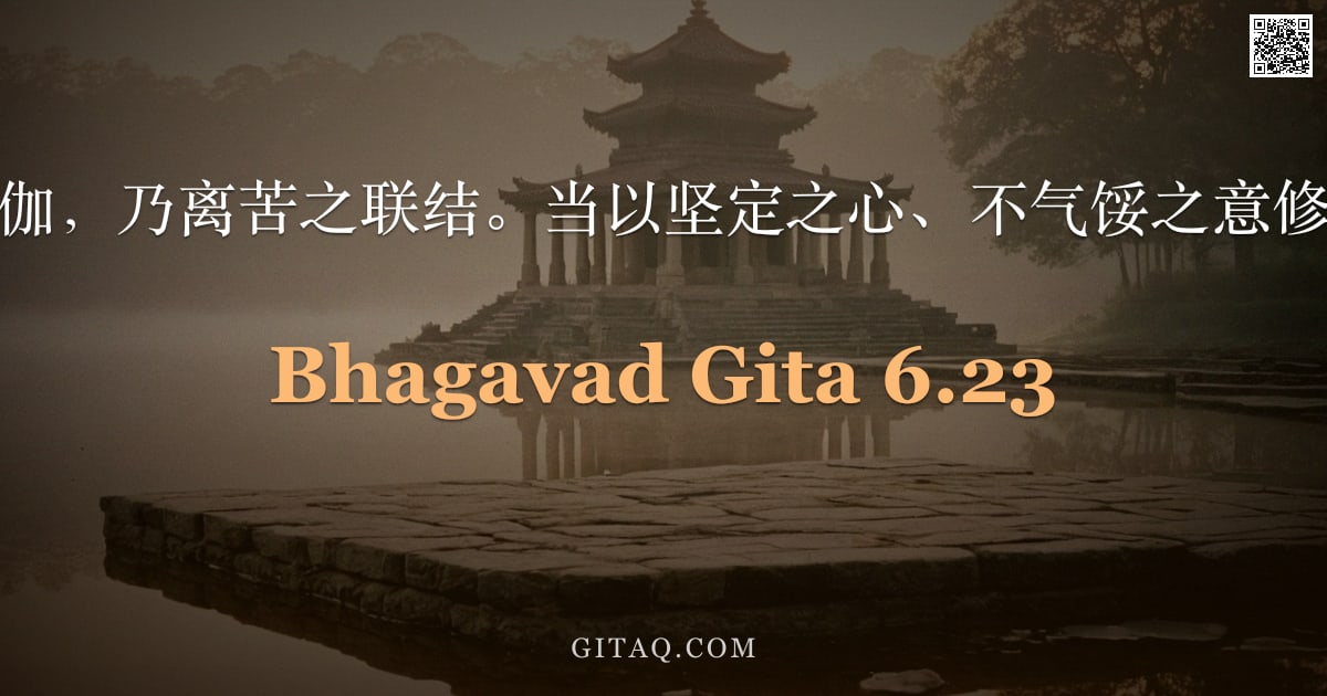 薄伽梵歌 6.23 — "此即名为瑜伽，乃离苦之联结。当以坚定之心、不气馁之意修习此瑜伽。"