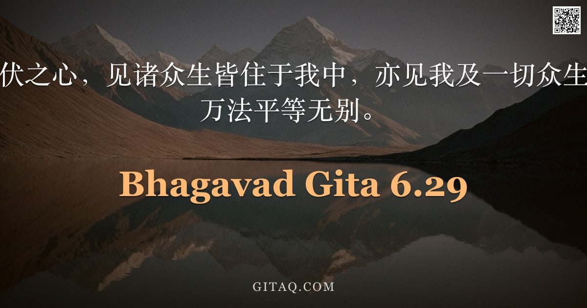 薄伽梵歌 6.29 — "瑜伽成就者以调伏之心，见诸众生皆住于我中，亦见我及一切众生遍在万物；彼视万法平等无别。"