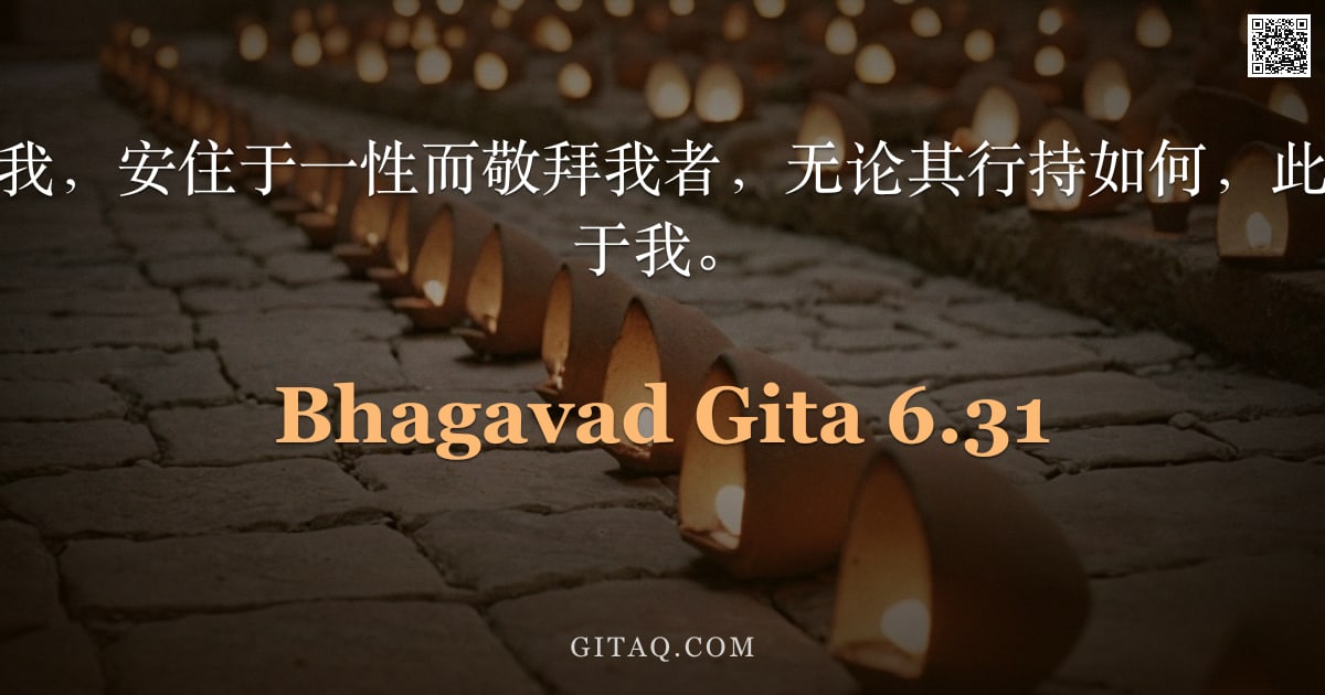 薄伽梵歌 6.31 — "彼于万有之中见我，安住于一性而敬拜我者，无论其行持如何，此瑜伽士恒常寓居于我。"