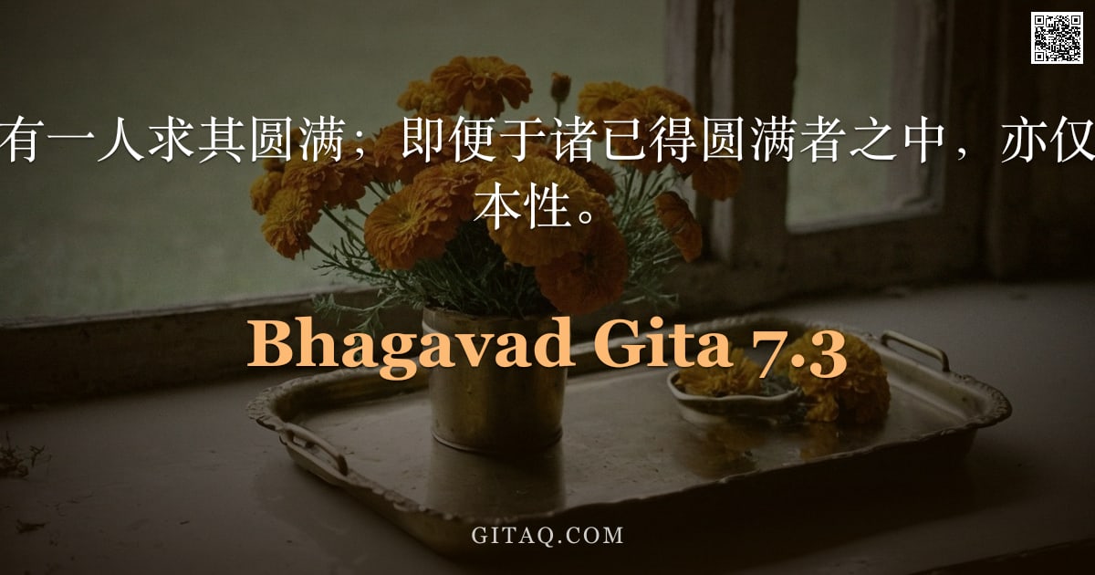 薄伽梵歌 7.3 — "千人之众中，或有一人求其圆满；即便于诸已得圆满者之中，亦仅一人能真知我之本性。"