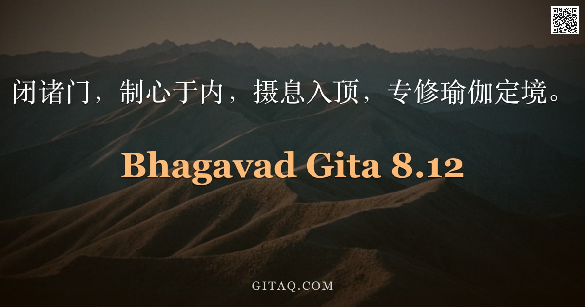 薄伽梵歌 8.12 — "闭诸门，制心于内，摄息入顶，专修瑜伽定境。"