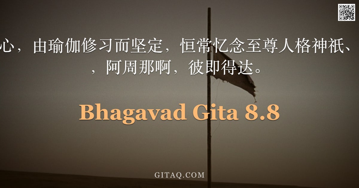 薄伽梵歌 8.8 — "以不驰向他物的心，由瑜伽修习而坚定，恒常忆念至尊人格神祇、光辉的普鲁夏纳，阿周那啊，彼即得达。"