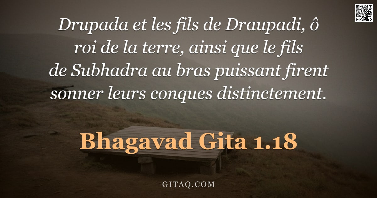 Bhagavad-Gîtâ 1.18 — "Drupada et les fils de Draupadi, ô roi de la terre, ainsi que le fils de Subhadra au bras puissant f"