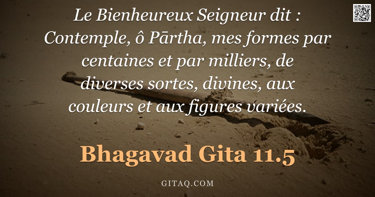Bhagavad-Gîtâ 11.5 — "Le Bienheureux Seigneur dit : Contemple, ô Pārtha, mes formes par centaines et par milliers, de dive"