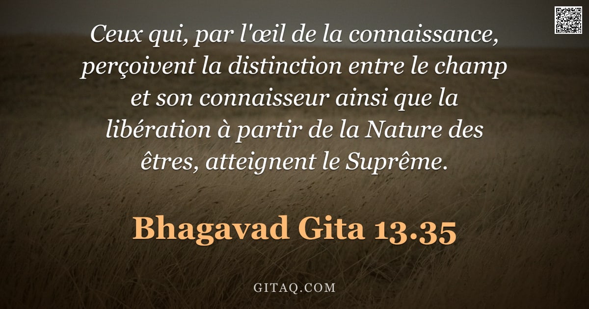 Bhagavad-Gîtâ 13.35 — "Ceux qui, par l'œil de la connaissance, perçoivent la distinction entre le champ et son connaisseur "