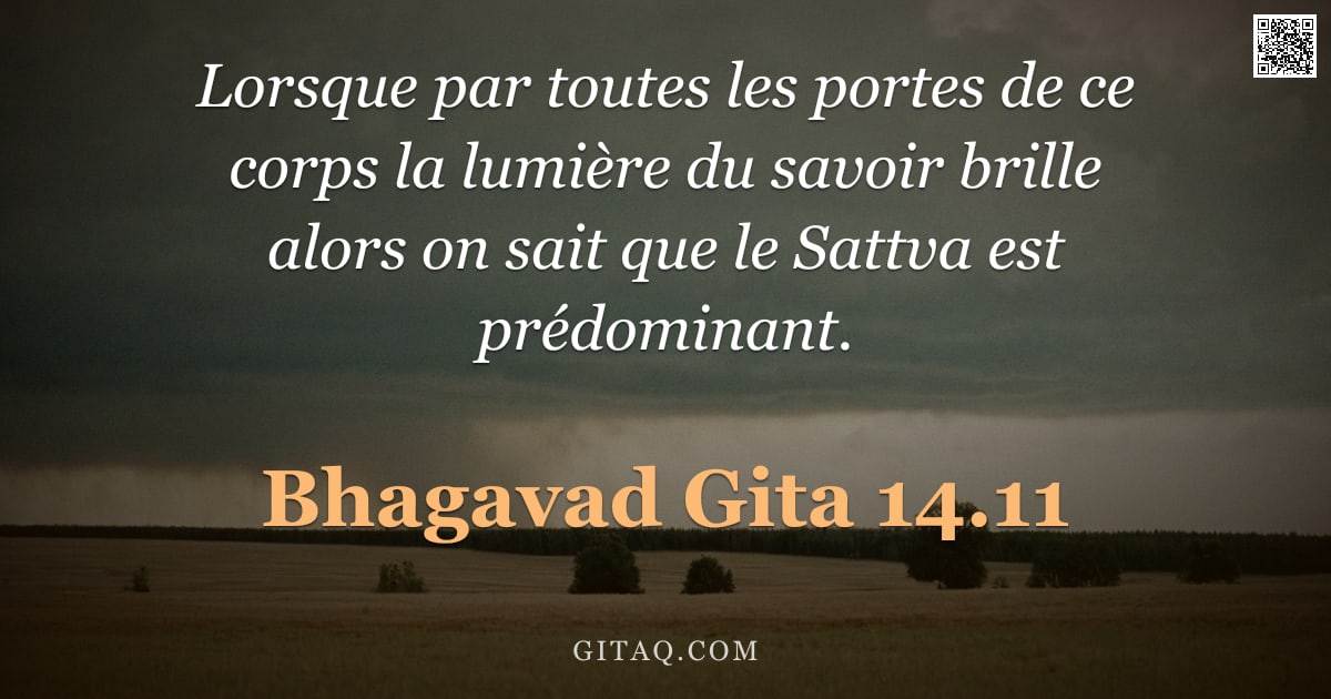 Bhagavad-Gîtâ 14.11 — "Lorsque par toutes les portes de ce corps la lumière du savoir brille alors on sait que le Sattva es"