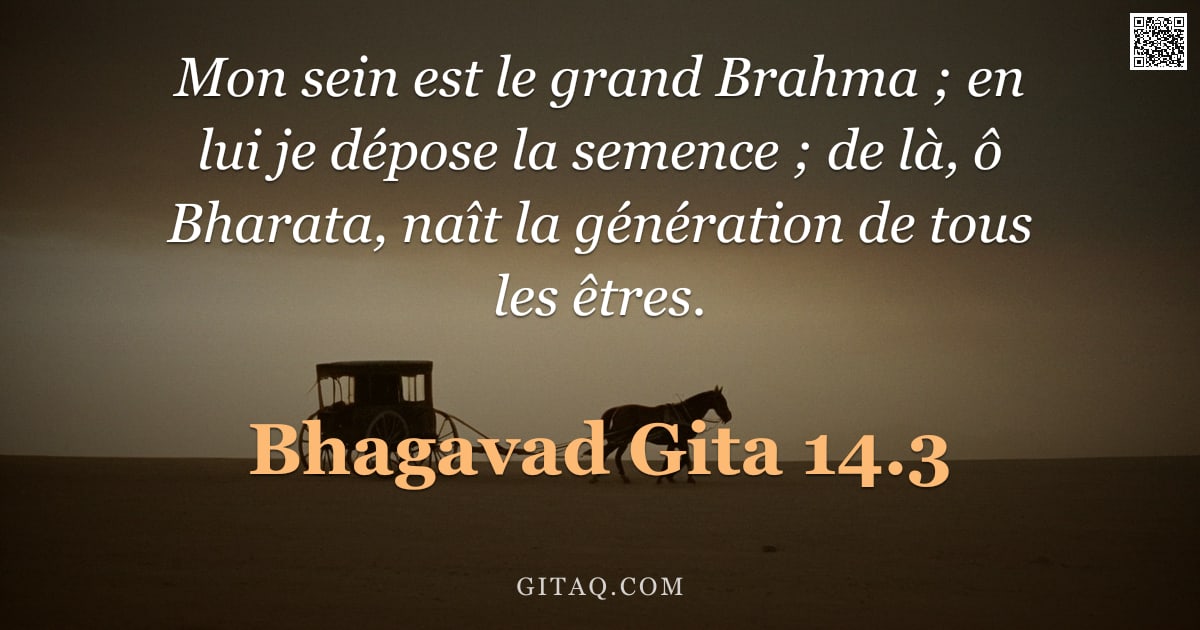 Bhagavad-Gîtâ 14.3 — "Mon sein est le grand Brahma ; en lui je dépose la semence ; de là, ô Bharata, naît la génération de"