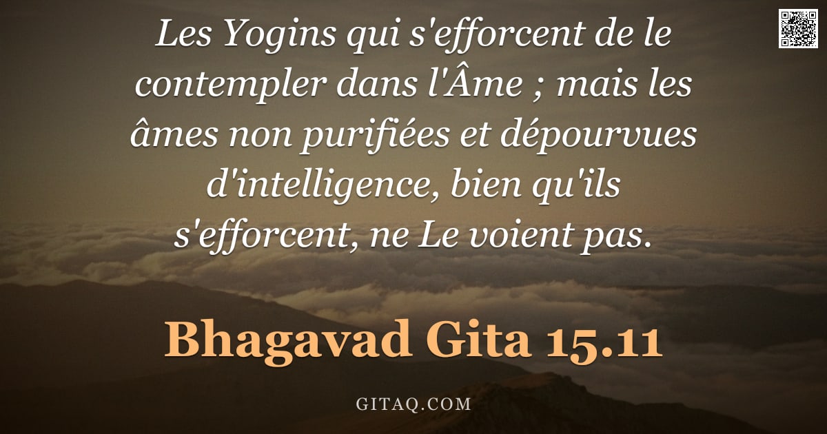 Bhagavad-Gîtâ 15.11 — "Les Yogins qui s'efforcent de le contempler dans l'Âme ; mais les âmes non purifiées et dépourvues d"