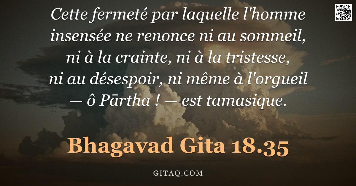 Bhagavad-Gîtâ 18.35 — "Cette fermeté par laquelle l'homme insensée ne renonce ni au sommeil, ni à la crainte, ni à la trist"