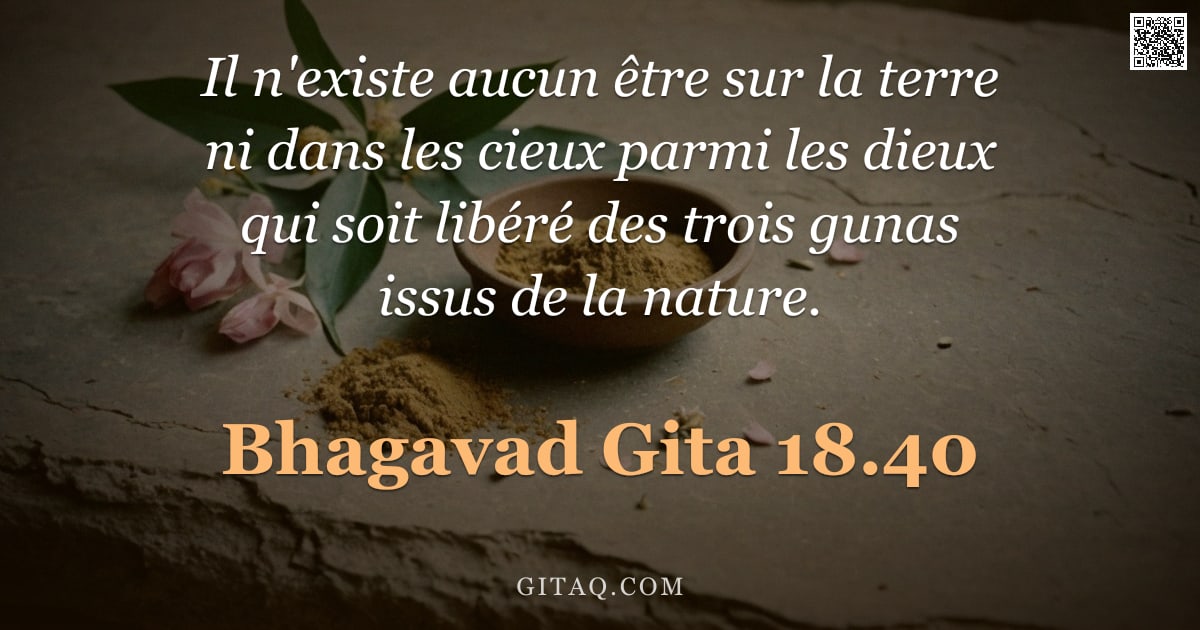 Bhagavad-Gîtâ 18.40 — "Il n'existe aucun être sur la terre ni dans les cieux parmi les dieux qui soit libéré des trois guna"