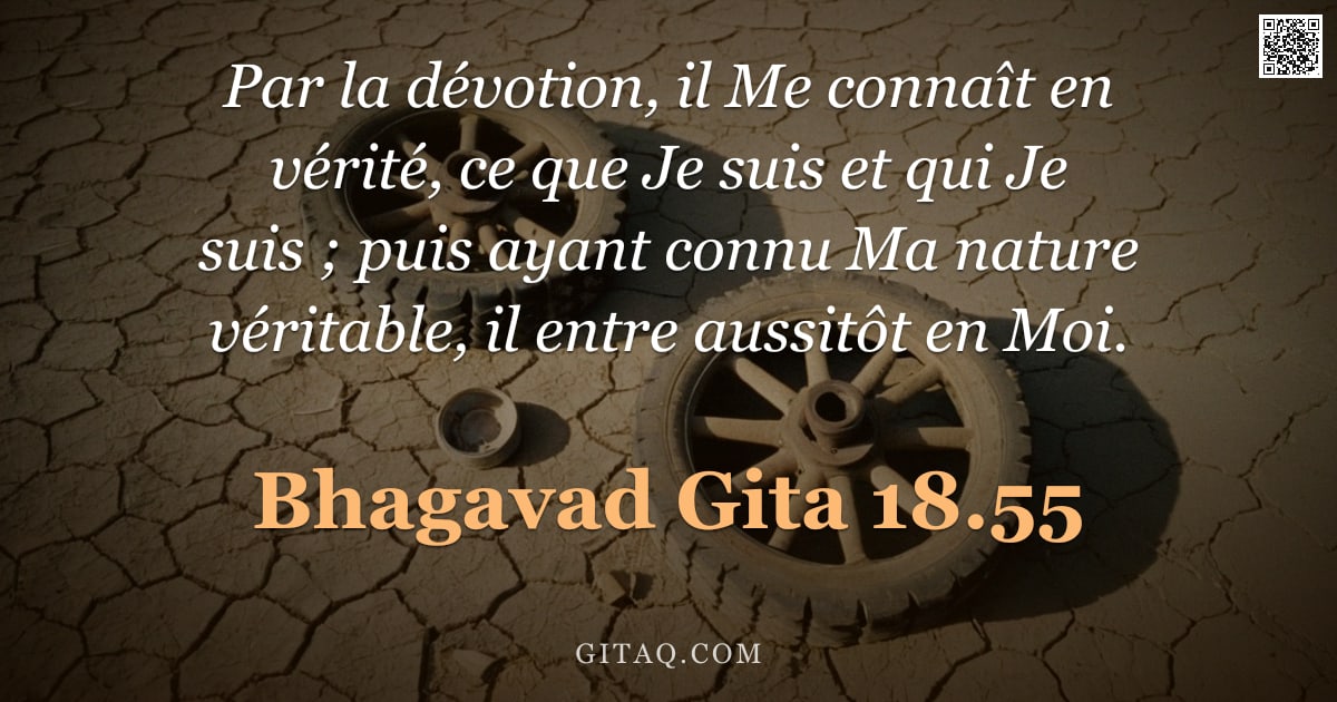Bhagavad-Gîtâ 18.55 — "Par la dévotion, il Me connaît en vérité, ce que Je suis et qui Je suis ; puis ayant connu Ma nature"